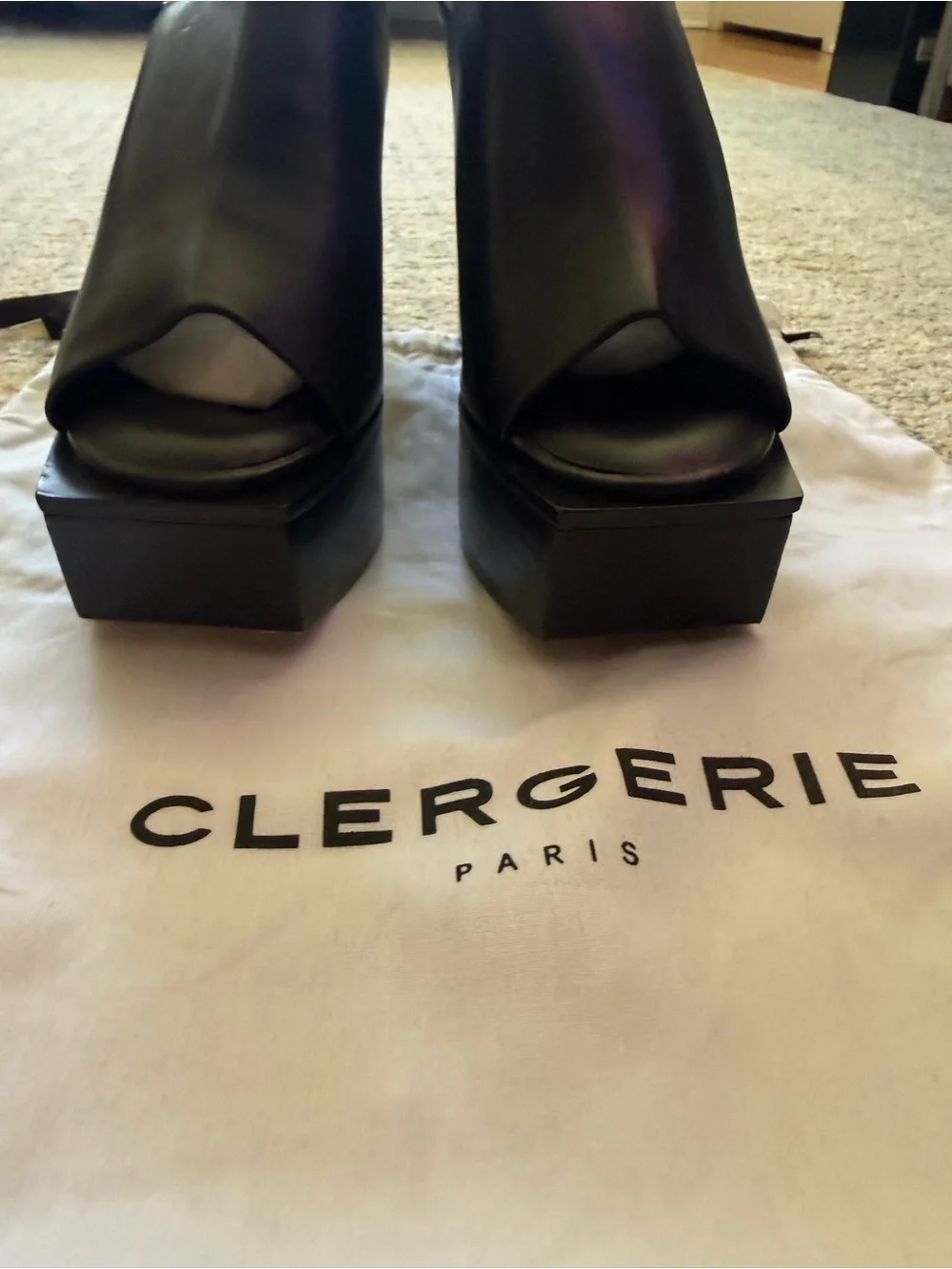 Robert Clergerie Black Leather Square Toe Platform Slingback Sandals